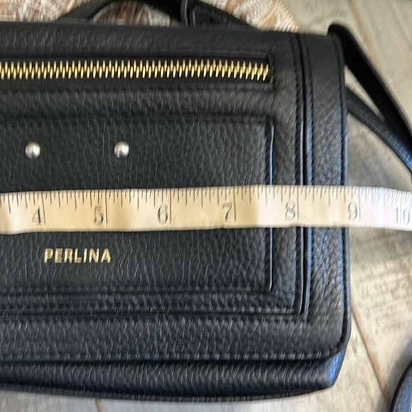 PERLINA CLAIR GENUINE PEBBLED SOFT BLACK LEATHER CROSSBODY BAG PURSE - Picture 13 of 15